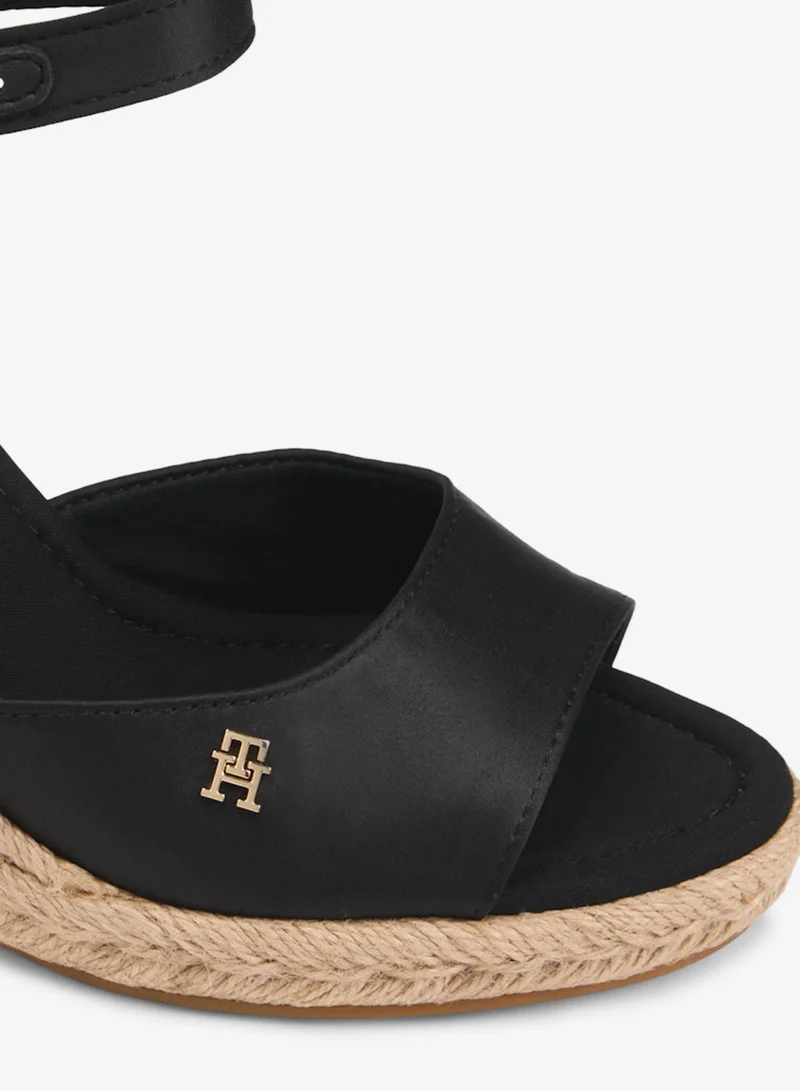 Tommy Hilfiger Black Satin TH Monogram Wedge Espadrilles for Women | Best Price UAE